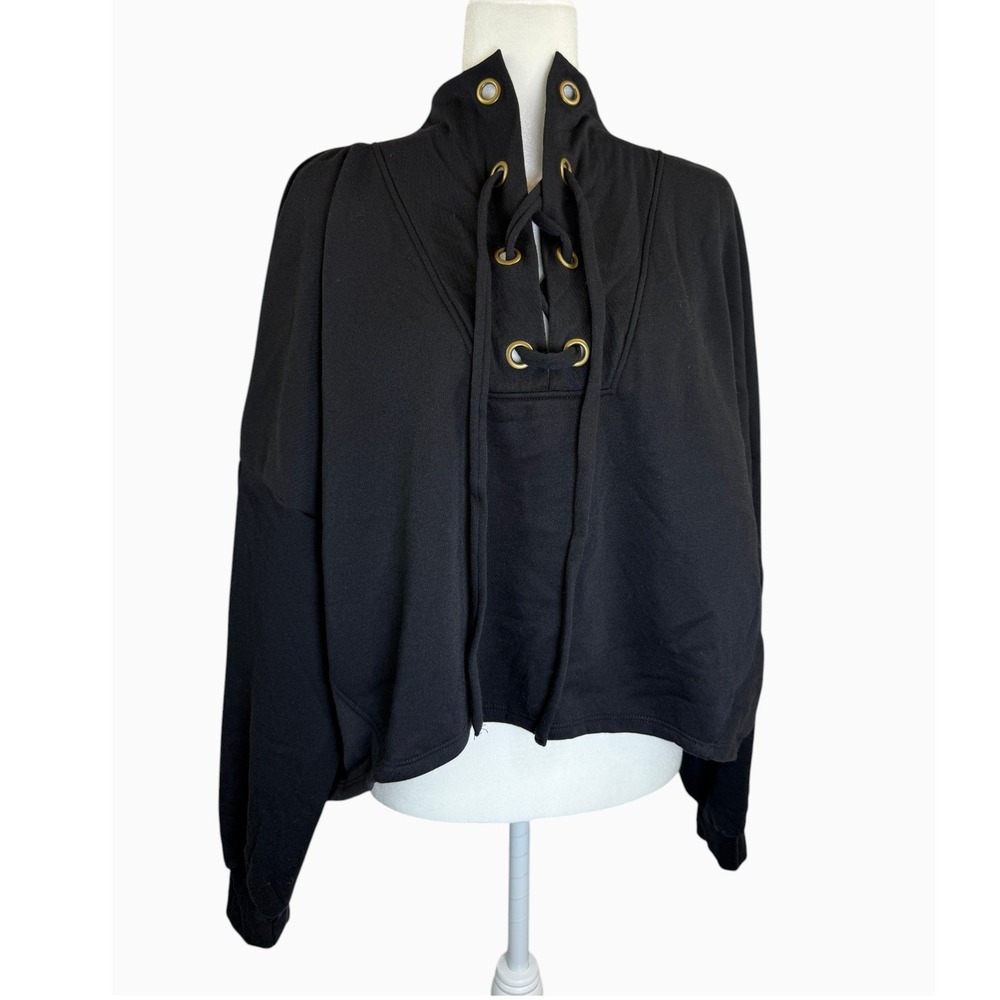 Project Social T Women's Large Black Lace-Up Grommet Pullover Sweater Top